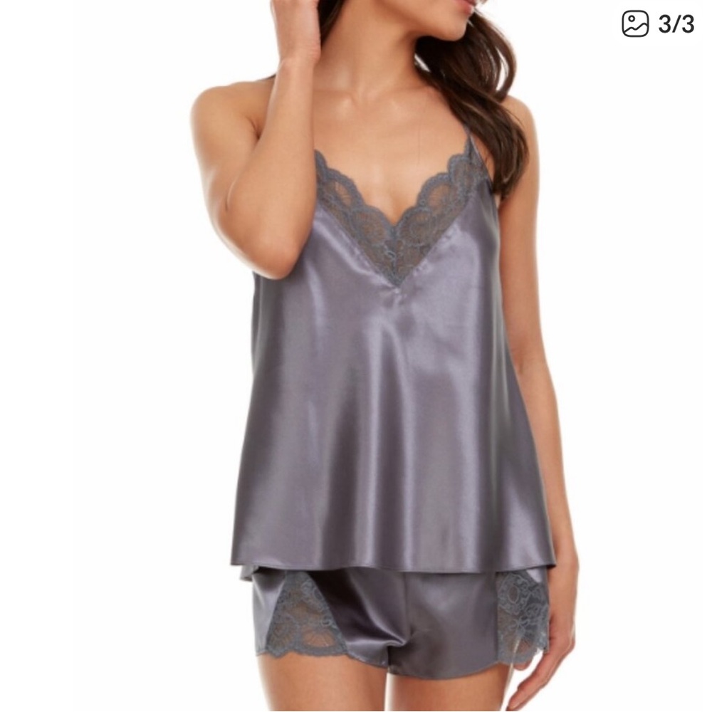 Flora Nikrooz Charcoal Satin Lace Pajama Set